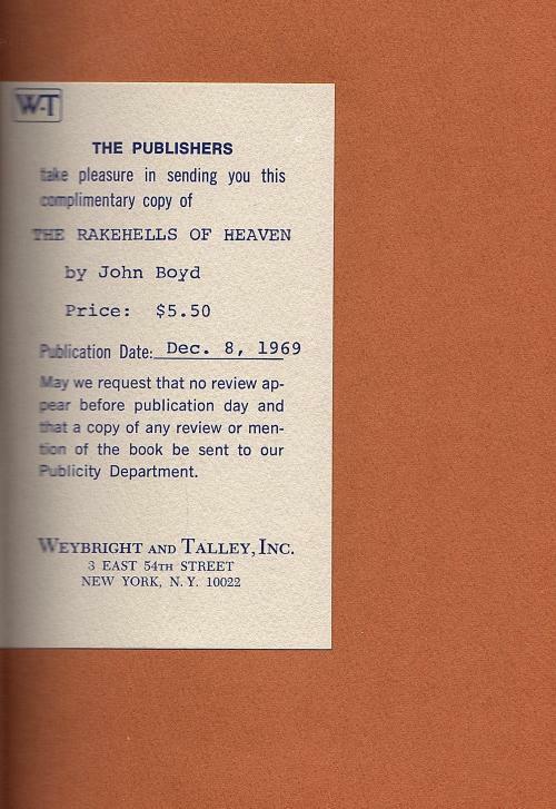 The Rakehells of Heaven by John Boyd (First Edition)