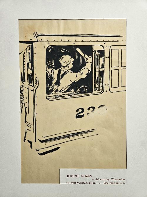 Original Jerome Rozen Advertising Railroad Pulp Black Ink Illustration