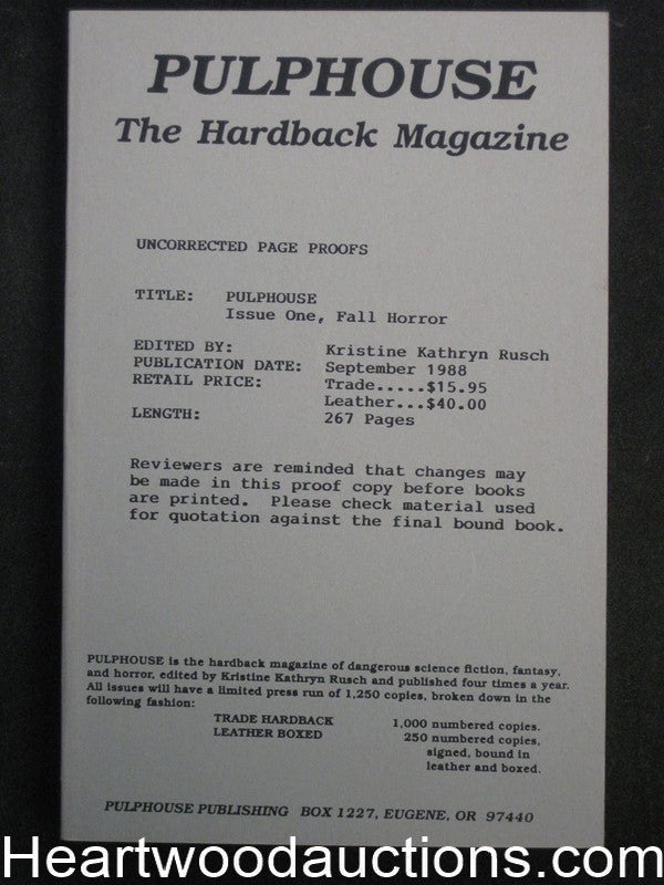 Pulphouse The Hardback Magazine: Issue One, Fall Horror by Kristine Kathryn Rusc
