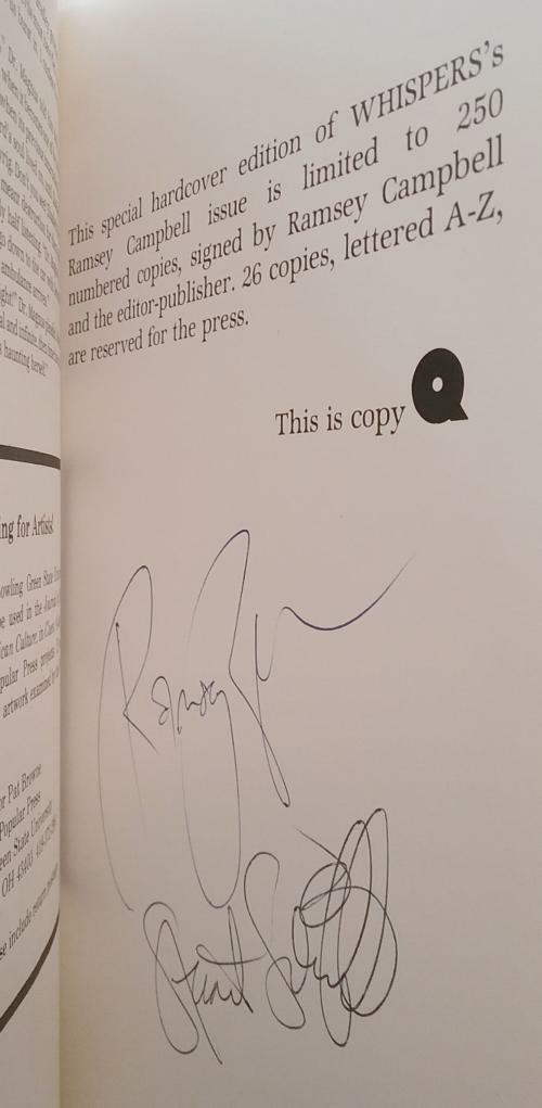 WHISPERS Volume 4, March 1982 Ramsey Campbell LTD Signed Publisher's Copy Q