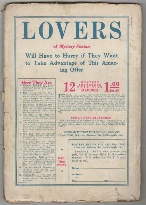 Weird Tales Nov 1925 La Spina, HG Wells, Henry Whitehead, AJ Burks