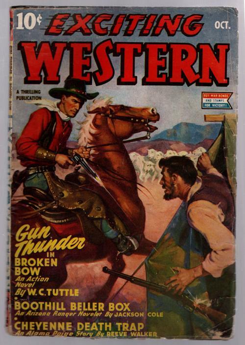 Exciting Western Oct 1944 "Gun Thunder in Broken Bow" WC Tuttle Pulp