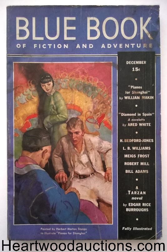 Blue Book Dec 1937 Burroughs - Tarzan and the Elephant Men, John Clymer