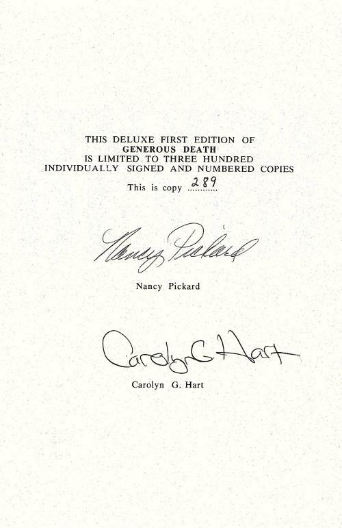 Generous Death by Nancy Pickard (Limited Signed Edition)