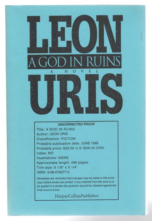 A God in Ruins by Leon Uris (First Printing) Proof