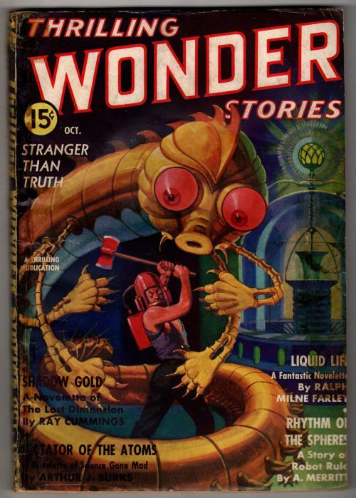 Thrilling Wonder October 1936 SciFi Cvr; Merritt; Cummings; Farley; Hamilton;...