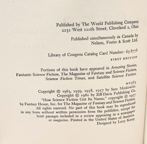 Explorers of the Infinite by Sam Moskowitz (First Edition) Signed