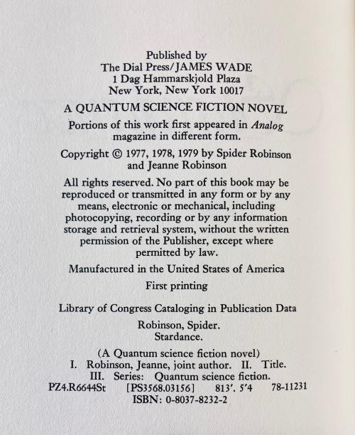 Stardance by Spider and Jeanne Robinson (First Edition)
