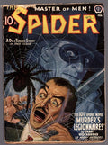 The Spider" February 1942 DeSoto Cvr, giant spider threatens man Trimmed