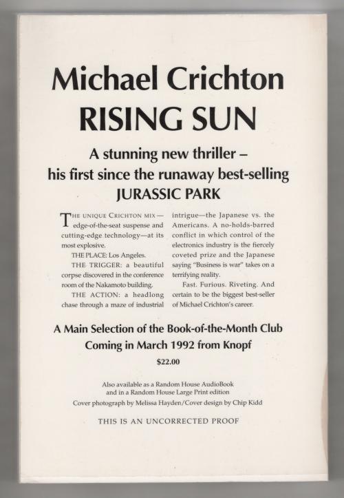 Rising Sun by Michael Crichton (First Edition) ARC Proof