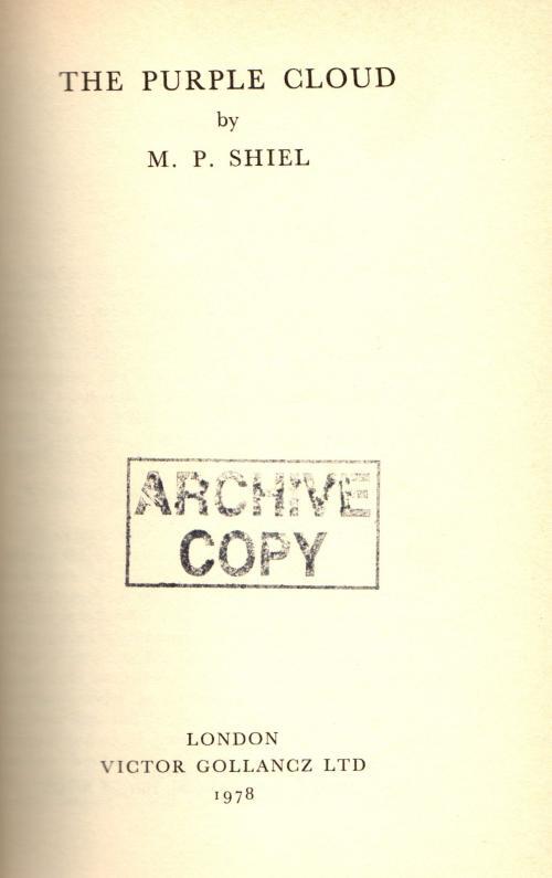 The Purple Cloud by M. P. Shiel (Reprint) Archive Copy