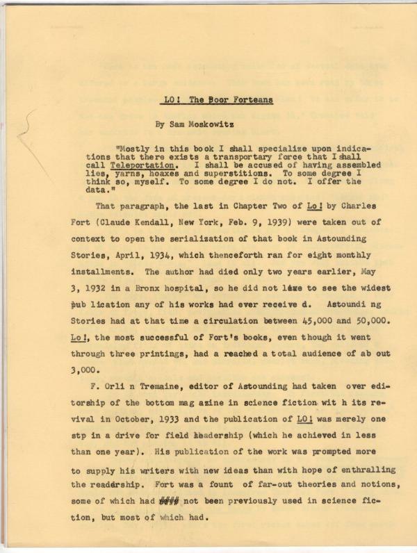 LO! The Poor Forteans (Carbon Typed Manuscript) by Sam Moskowitz