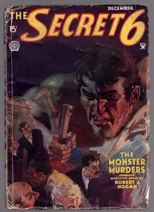 The Secret 6 Dec 1934 Giant monster attack cover by Henry Alan - Pulp