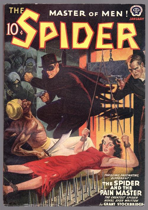 The Spider Jan 1940 Rafael DeSoto GGA Bondage Cvr - Pulp Trimmed