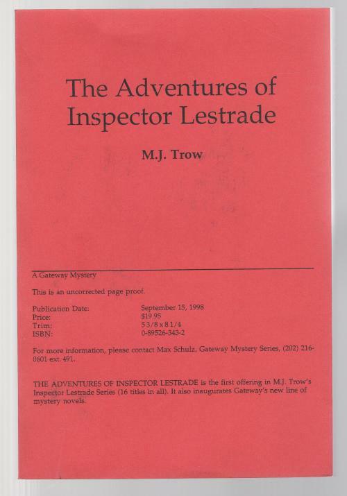 The Adventures of Inspector Lestrade by M. J. Trow (Uncorrected Proof)