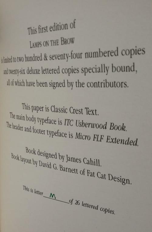 Lamps on the Brow by James Cahill (Editor) First Edition Signed Copy "M"