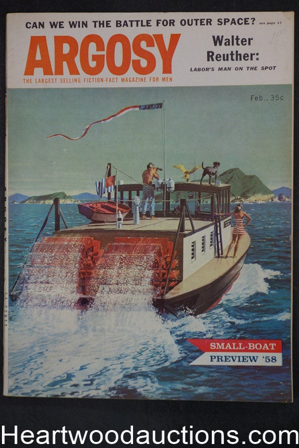 Argosy Feb 1958 Jack Dumas Cvr, Ed Valigursky, Ice hockey, Styga, Sam Bates- NAP