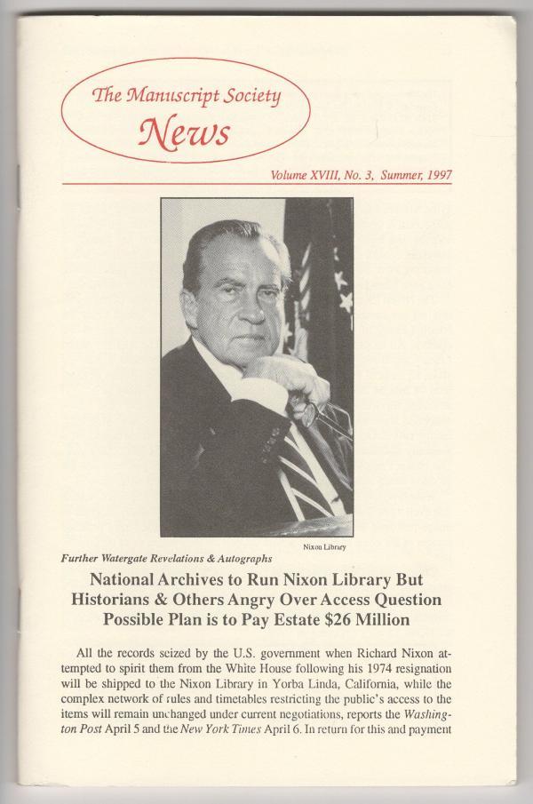 The Manuscript Society News: Volume XVIII, No. 3, Summer, 1997