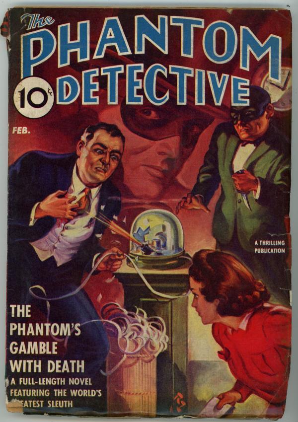 Phantom Detective Feb 1940 Stock Market ticker tape Cvr - Pulp