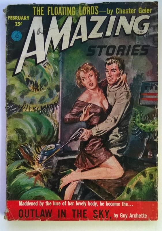 "Amazing Stories" February 1953 Emsh int art; GGA Cover by Frank