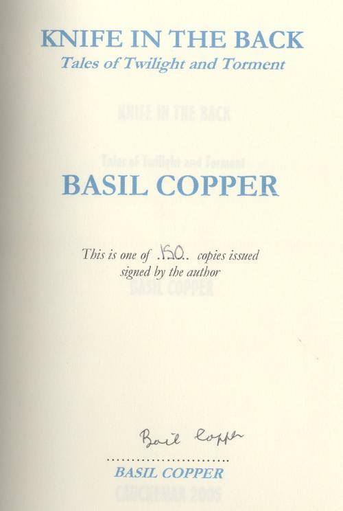 Knife in the Back by Basil Copper (First Edition) Limited Signed