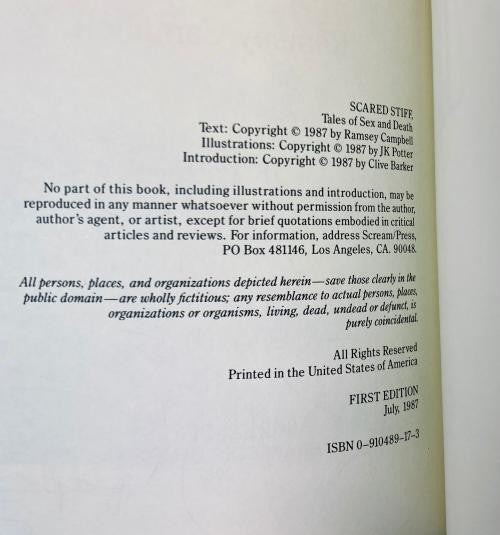 Scared Stiff: Tales of Sex and Death by Ramsey Campbell (First Edition) Signed