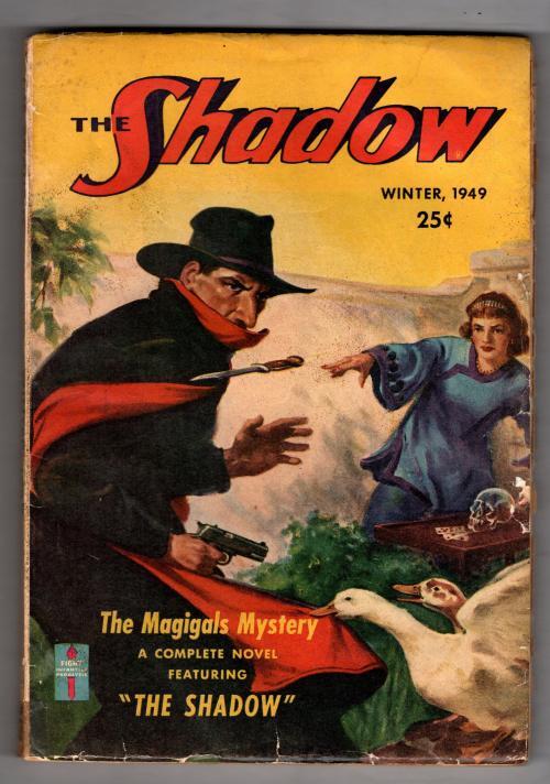 The Shadow 1949 Winter Scarce issue; Rozen Cvr: female attacks shadow with kn...