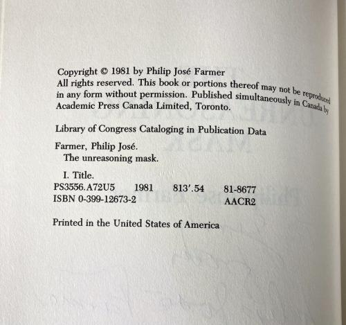 The Unreasoning Mask by Philip Jose Farmer (First Edition) Signed