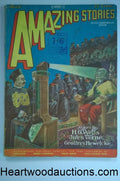 Amazing Stories Mar 1928 Frank Paul Cvr, H.G. Wells, Jules Verne, Baron Munchhau