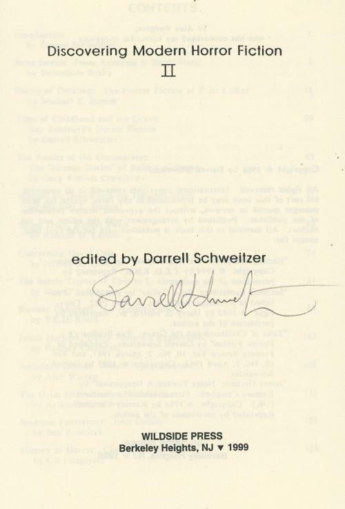 Discovering Modern Horror Fiction 2 by Darrell Schweitzer (editor) Signed