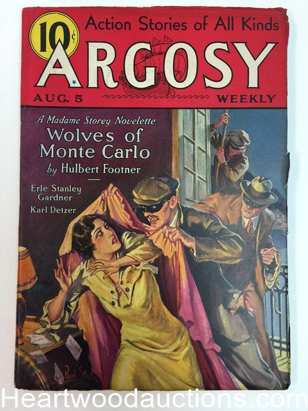 Argosy Aug 5, 1933 Erle Stanley Gardner Classic Mme Storey Cvr - High Grade