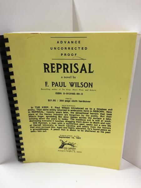 Reprisal by F. Paul Wilson (First Edition) Uncorrected Proof