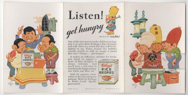 SNAP! CRACKLE! POP! Kellogg's Rice Crispies FOLD-OUT Advertisement VERNON GRANT