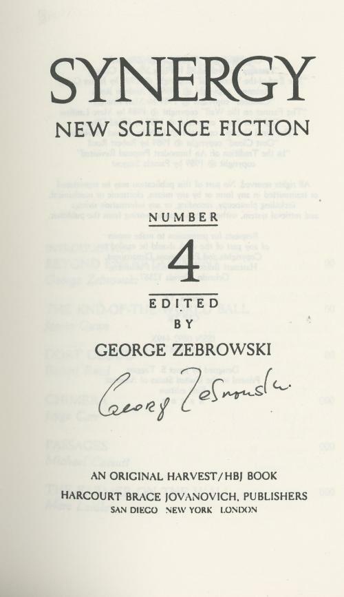 Synergy: Number 4 by George Zebrowski (First Edition) Signed