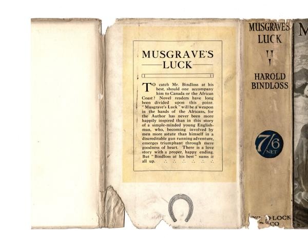 Musgrave's Luck by Harold Bindloss (First Edition) Rare DJ Publisher's Copy