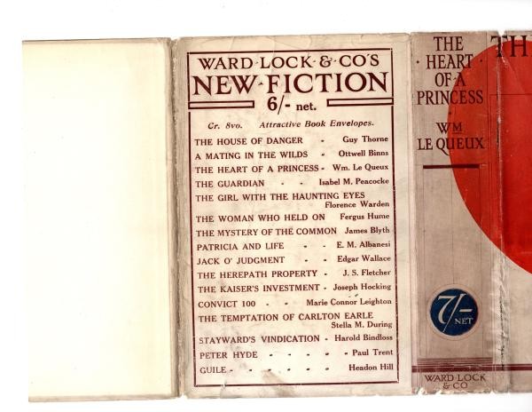 The Heart of a Princess by Wm. Le Queux 1st Ed., Hubin Listed (Rare DJ) File ...