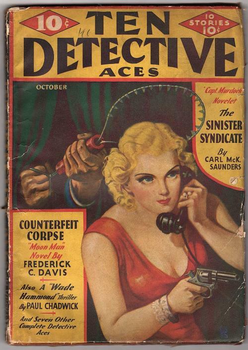 Ten Detective Aces  Oct 1935  Moon Man Assault GGA cleavage Cvr