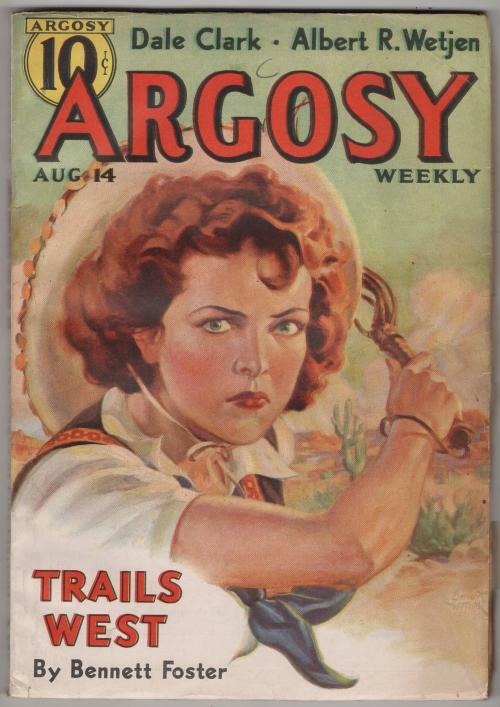 Argosy Aug 14 1937 Emmett Watson woman with whip Cvr; Bennett Foster; Hubbard ad
