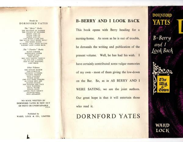 B-Berry And I Look Back by Dornford Yates (First Edition) File Copy