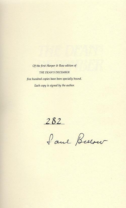 The Dean's December by Saul Bellow (Limited First Edition) Signed