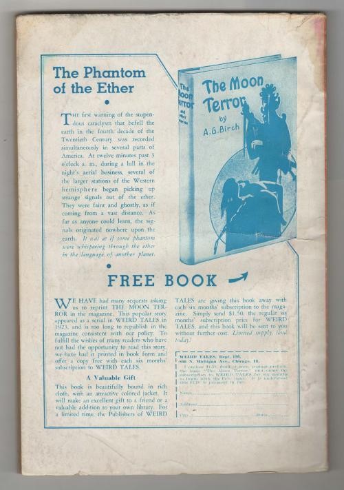 Weird Tales Jan 1936 Brundage GGA Cvr; RE Howard- Conan; Quinn; Derleth; Moore
