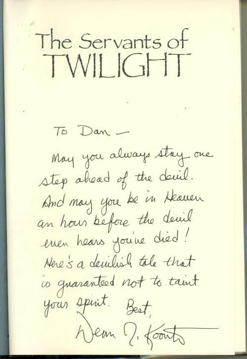 The Servants of Twilight by Dean Koontz (First  Hardcover Edition) Signed