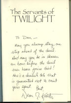 The Servants of Twilight by Dean Koontz (First  Hardcover Edition) Signed