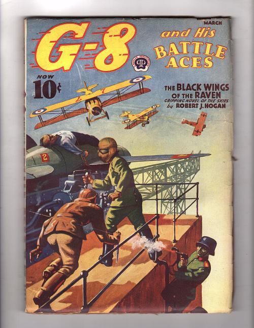 G-8 Battle Aces Mar 1939 Male bondage cover; "The Black Wings of the Raven