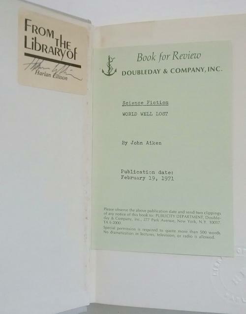 World Well Lost by John Aiken (First U.S. Edition) Signed Harlan Ellison's Copy