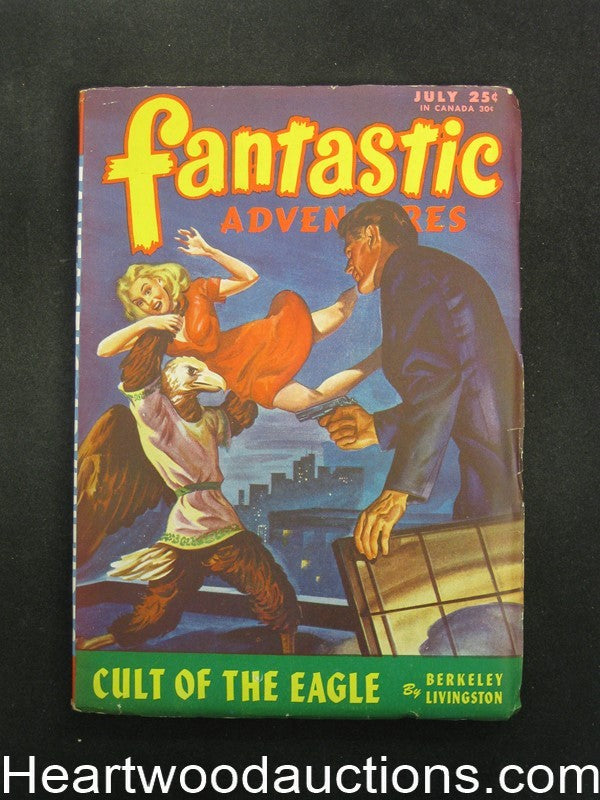 Fantastic Adventures Jul 1946 Wild Cvr: Birdman Throwing Woman. Bloch, St. John,