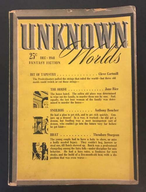 Unknown Worlds Dec 1941 Pulp Cartier; Orban; de Camp; Bond; del Rey; Rice