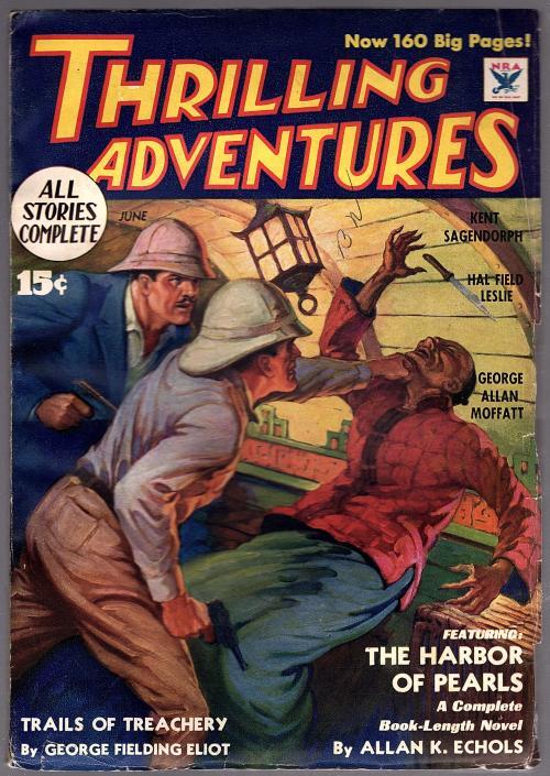 Thrilling Adventures Jun 1934 Fight Cvr Art, Echols, Eliot, Carlson - Pulp