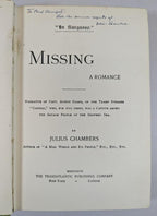 Missing: A Romance by Julius Chambers (First Edition) Signed
