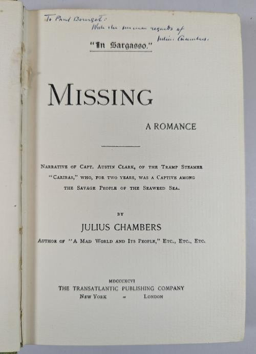 Missing: A Romance by Julius Chambers (First Edition) Signed